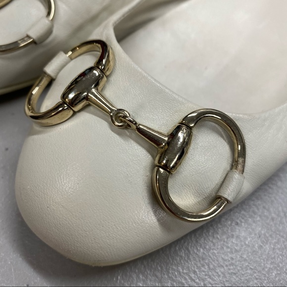 Gucci White Cream Leather Ballet Flats Shoes 37.5 - Picture 5 of 8